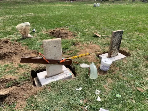 Historical Preservation - SAR volunteers work to maintain and clean older headstones